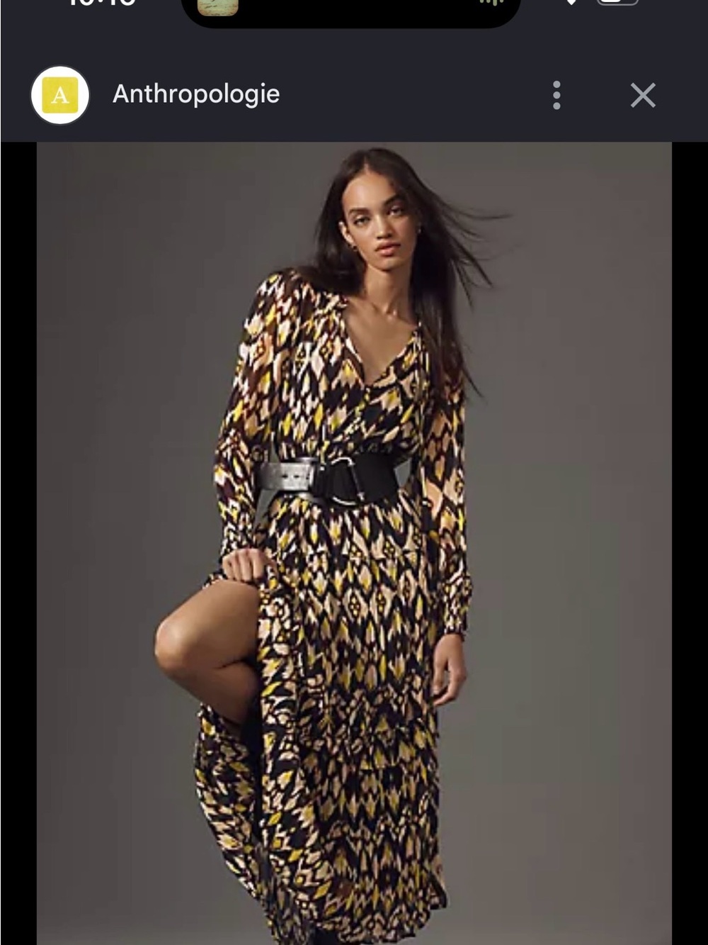 Anthropologie Black and Yellow Ikat-Print Long Sleeve Maxi Dress